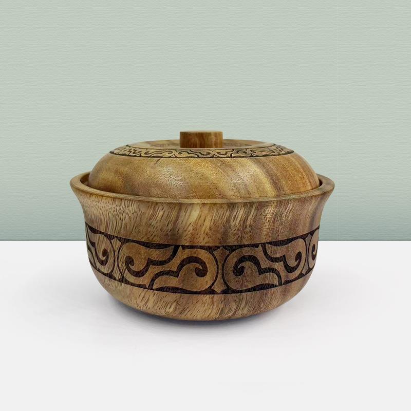 相思木民族风带盖木碗木泡面碗儿童碗宝宝辅食碗套碗大中小号果盘