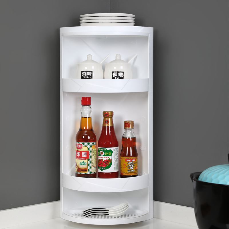 浴室旋转三角置物架卫生间护肤品旋转整理架厨房防尘储物柜墙角架