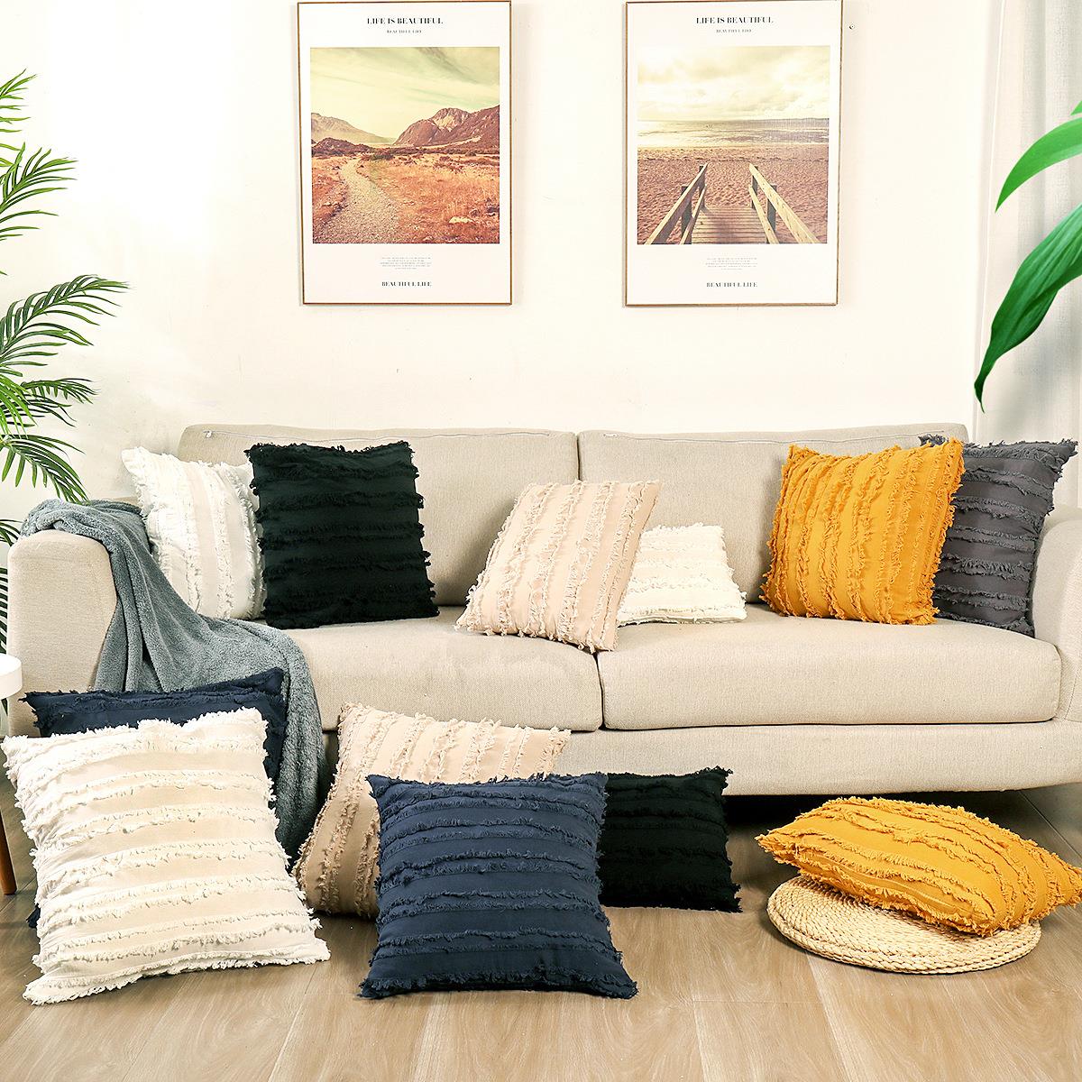 现代ins棉麻剪花抱枕套 客厅装饰家居沙发靠垫现货定制