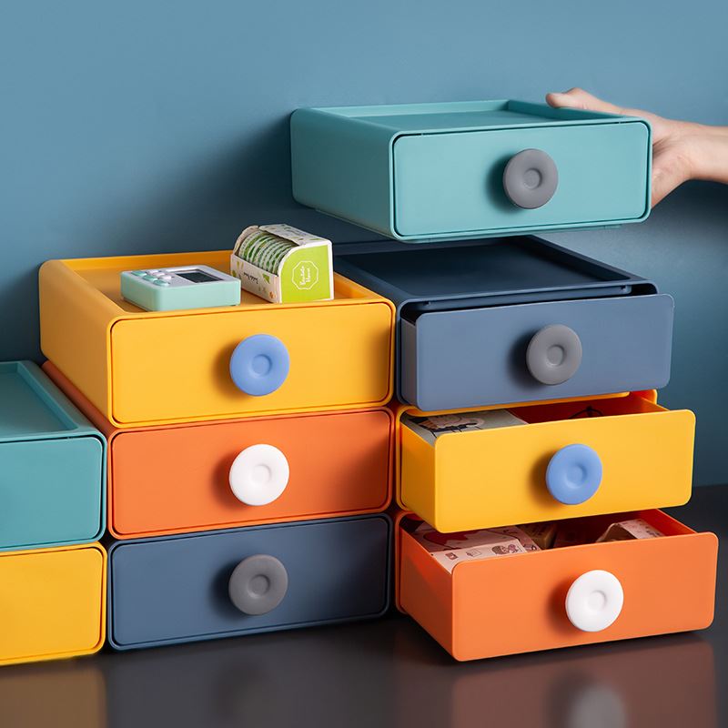 韩版莫兰迪色桌面收纳盒多层抽屉置物架大容量文具盒化妆品收纳盒