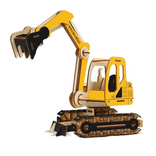 益智手工diy木制拼图拼板挖掘机木质儿童立体拼装模型工程车玩具