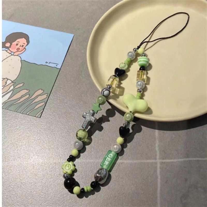 荧光绿工业风爆款手机链绿色爱心金属未来感手机挂绳ccd相机挂件