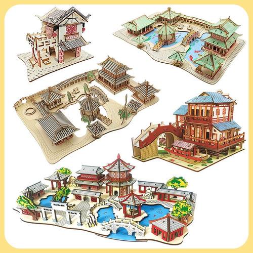 苏州园林 高难度积木成人木质diy立体拼图中国风建筑仿真模型玩具