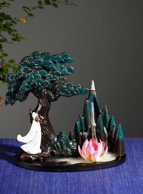 跨境陶瓷倒流香炉创意高山流水香薰炉禅意家居工艺品摆件回流香炉