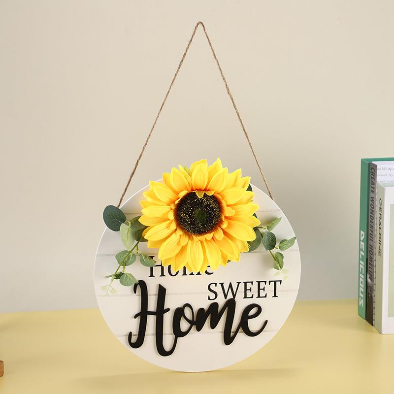 木质门牌挂饰美式乡村仿真向日葵挂牌门口装饰挂牌感恩节HOME木牌