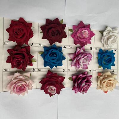 绒布角玫瑰花头中号仿真花室内摆件婚礼堂装饰花人造花拍摄道具定