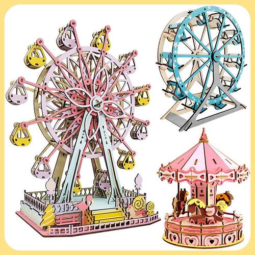 儿童手工拼装摩天轮模型木制3d立体拼图创意摆件玩具礼物地摊