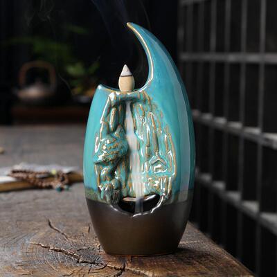 跨境 陶瓷双面倒流香薰炉左右逢源瀑布观赏回流香炉家居摆件定制