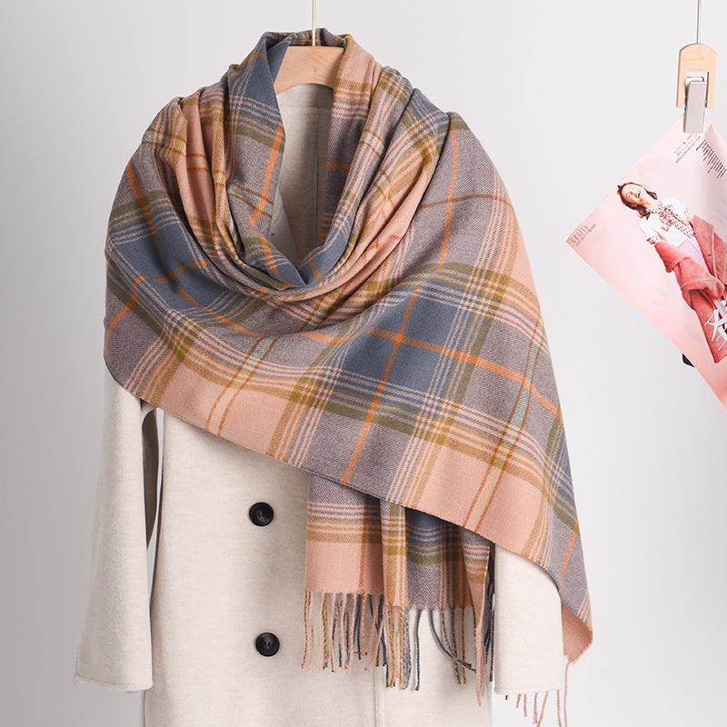 2027新款仿围巾女时尚通勤保暖百搭格子围巾围脖优雅披肩外搭定制