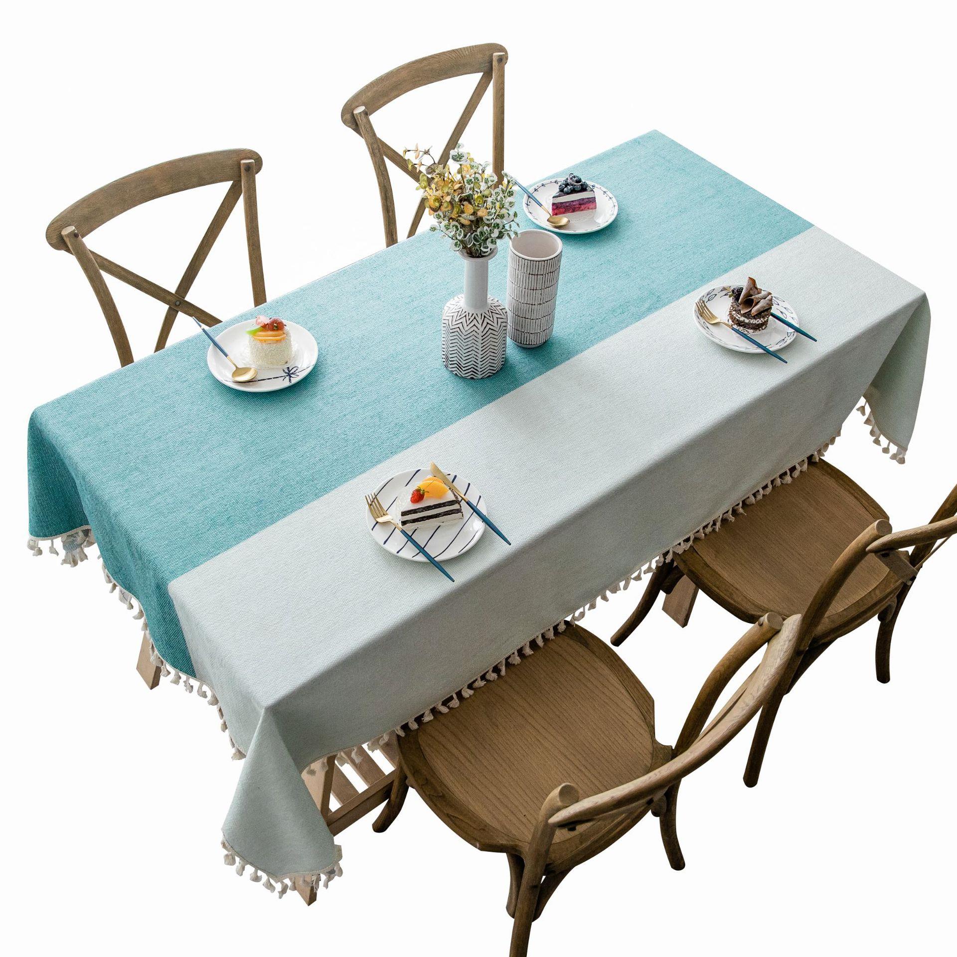 日韩ins风桌布双色拼接长方形布艺棉麻茶几台布家用盖布定制