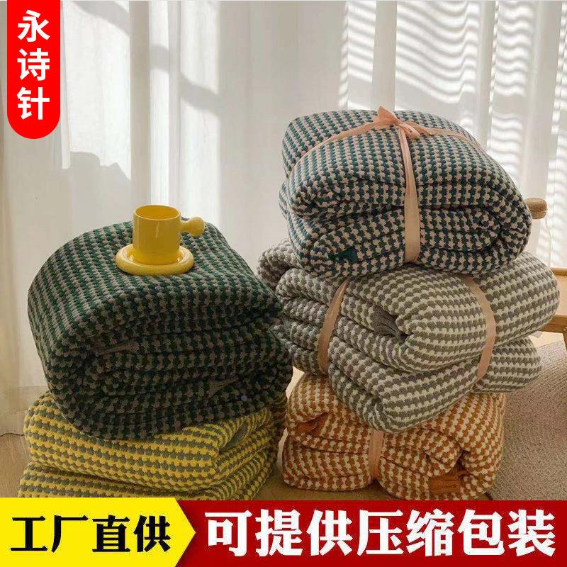 针织毯加厚盖毯提花加绒毯腈纶毛毯羊羔绒毛毯冬季沙发毯定制