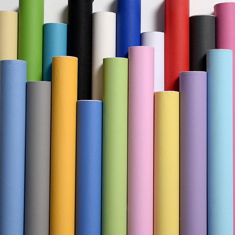 简约纯色自粘不透底色墙纸PVC加厚防水素色客厅卧室教室壁纸墙贴