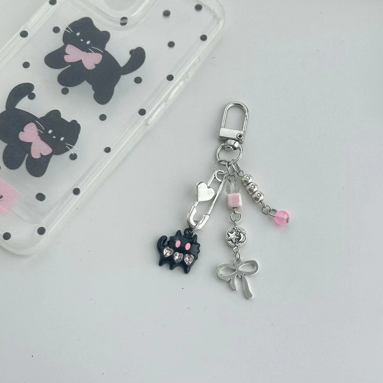 黑色猫咪少女心万岁串珠挂链饰品钥匙扣包包挂件可爱甜美咕本