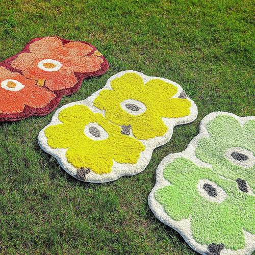 花朵图案家用浴室卫生间门口异型防滑地毯儿童房书房仿地垫定制