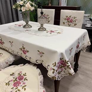 热销绣花餐桌台布现代简约长方形涤纶布艺茶几桌布定制