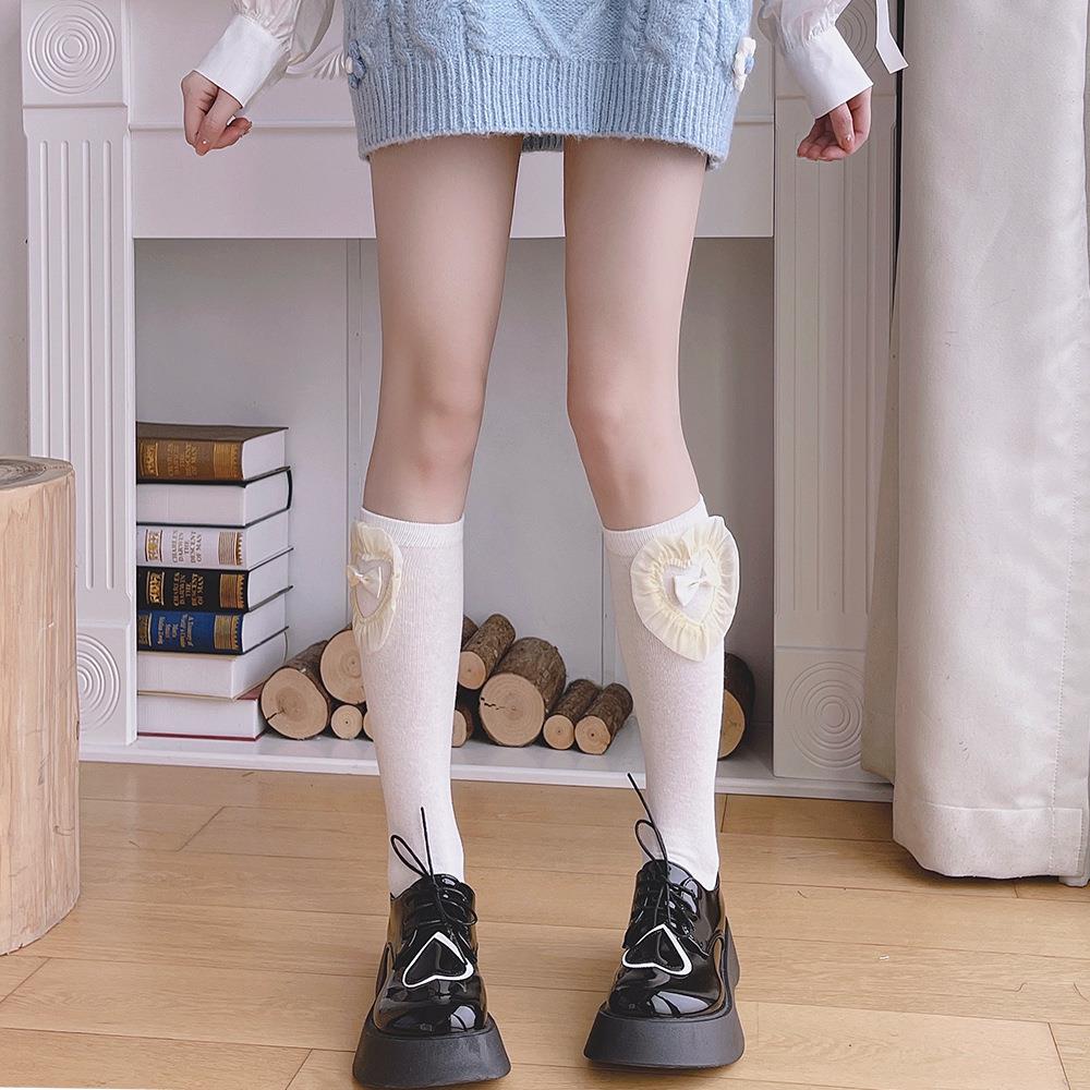 日系甜美奶白色小腿襪子甜蜜蕾絲
