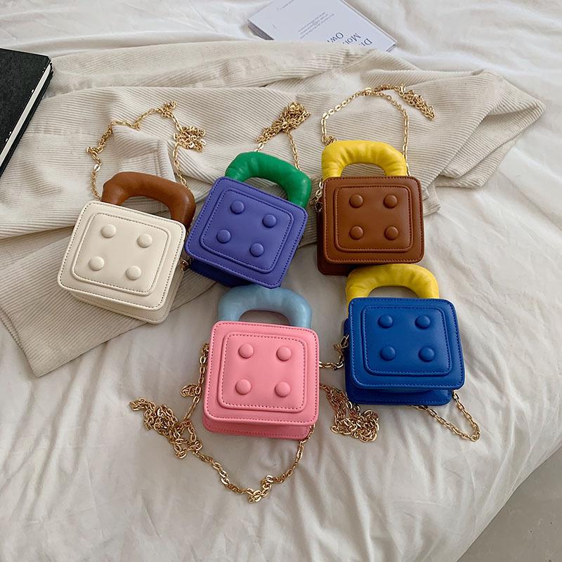 新款时尚儿童小方包男女童韩国同款撞色手提包洋气女孩链条斜挎包