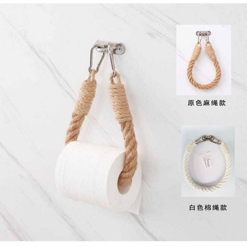 麻绳纸巾架创意卷纸架打孔洗手间卫生纸置物不锈钢厕所厕纸架