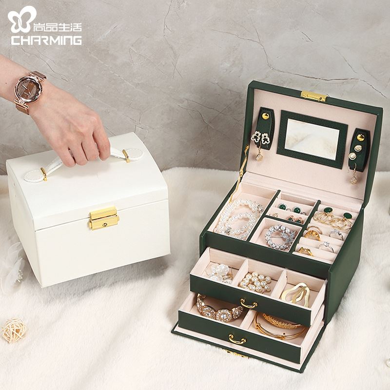 卡瑟格大容量时尚首饰收纳箱pu皮革饰品盒欧美皮质首饰收纳盒