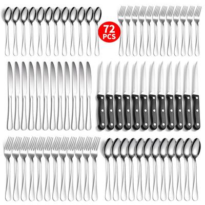 12人72件套餐具套装美国站flatware 1010不锈钢餐具刀叉勺牛排刀