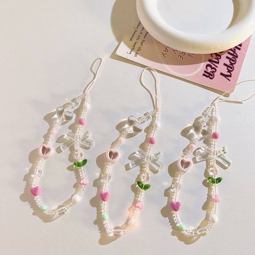 潮流ins爱心花朵水珠链通用手机挂绳ccd相机链条包包饰品挂坠