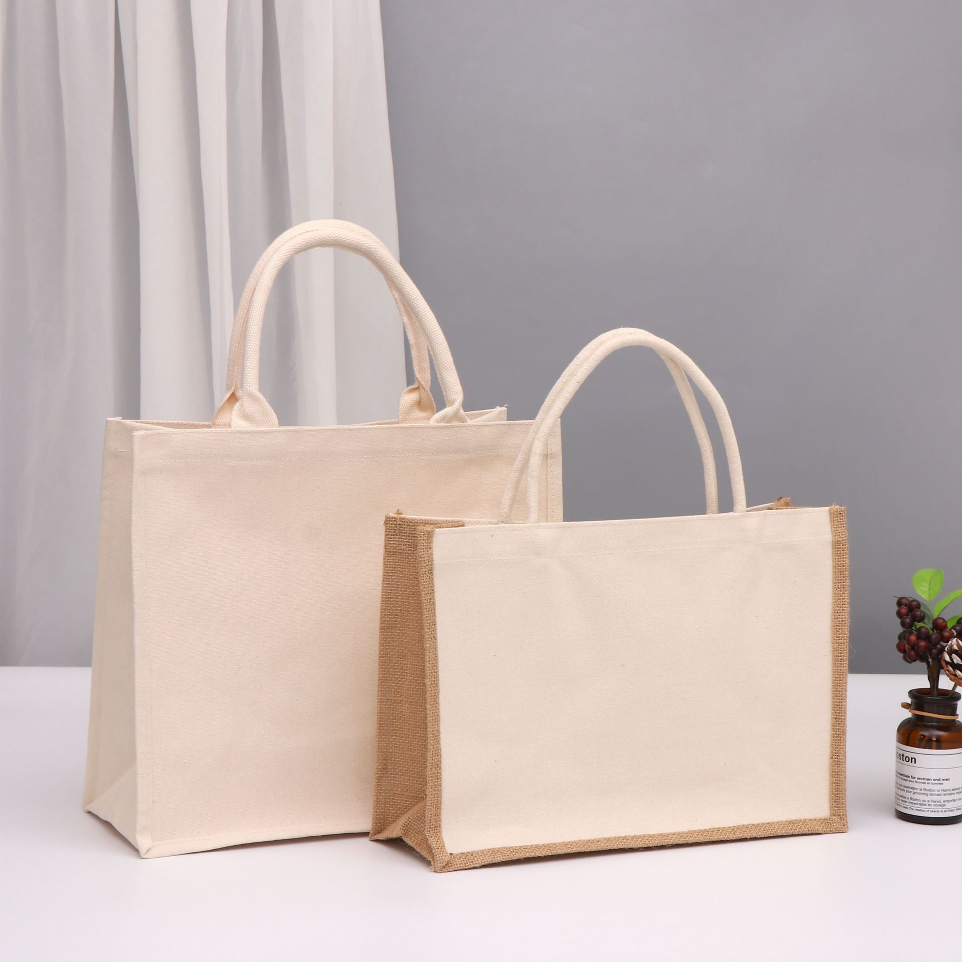 diy空白手绘礼品手提麻布袋空白现货 大容量覆膜黄麻袋定制logo