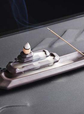 跨境紫砂倒流香香薰炉工艺品摆件 创意方块线香香座双用倒流香炉