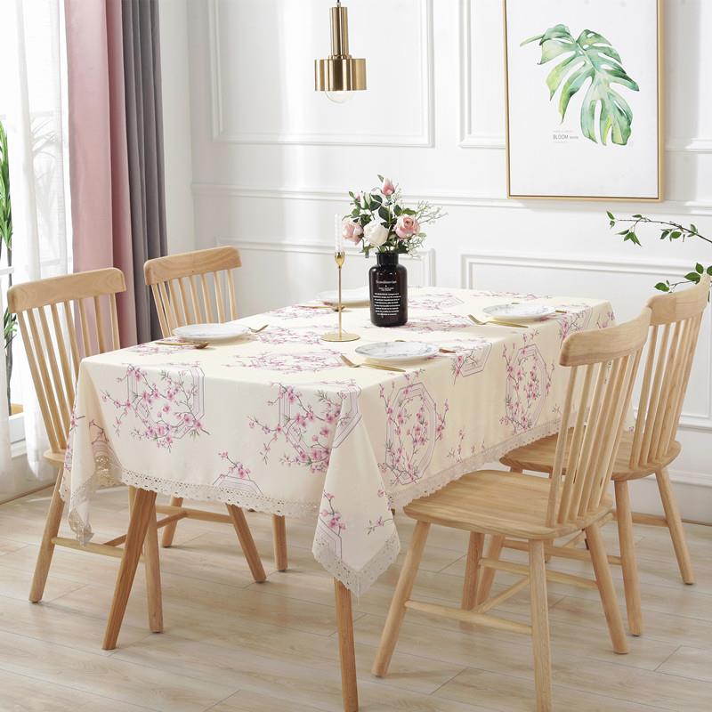 2025新款中式风格桃花图案台布家用带花边长方形茶几布餐桌布定制
