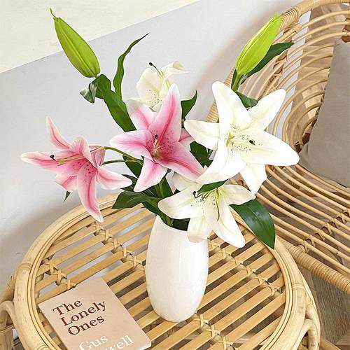 胶片手感百合花仿真花假花家居装饰客厅餐桌摆件花卉婚庆摄影道具