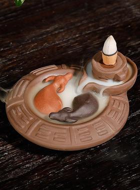 静尘 跨境厂家直销紫砂倒流香炉 创意八卦扭转乾坤回流香薰炉摆件