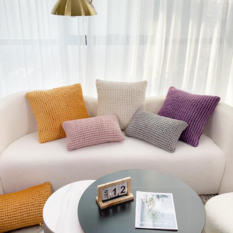 北欧ins风抱枕套荷兰绒抱枕客厅沙发床样板房绗缝靠枕轻奢靠垫定