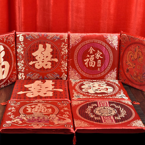 现货结婚跪垫婚庆新人拜堂喜福坐垫龙凤双喜婚礼沙发靠垫套芯
