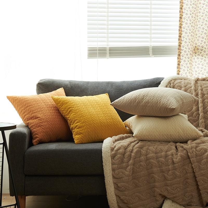 立体叶子绗缝压花双面色抱枕套四面锁边配色拉链款抱枕定制