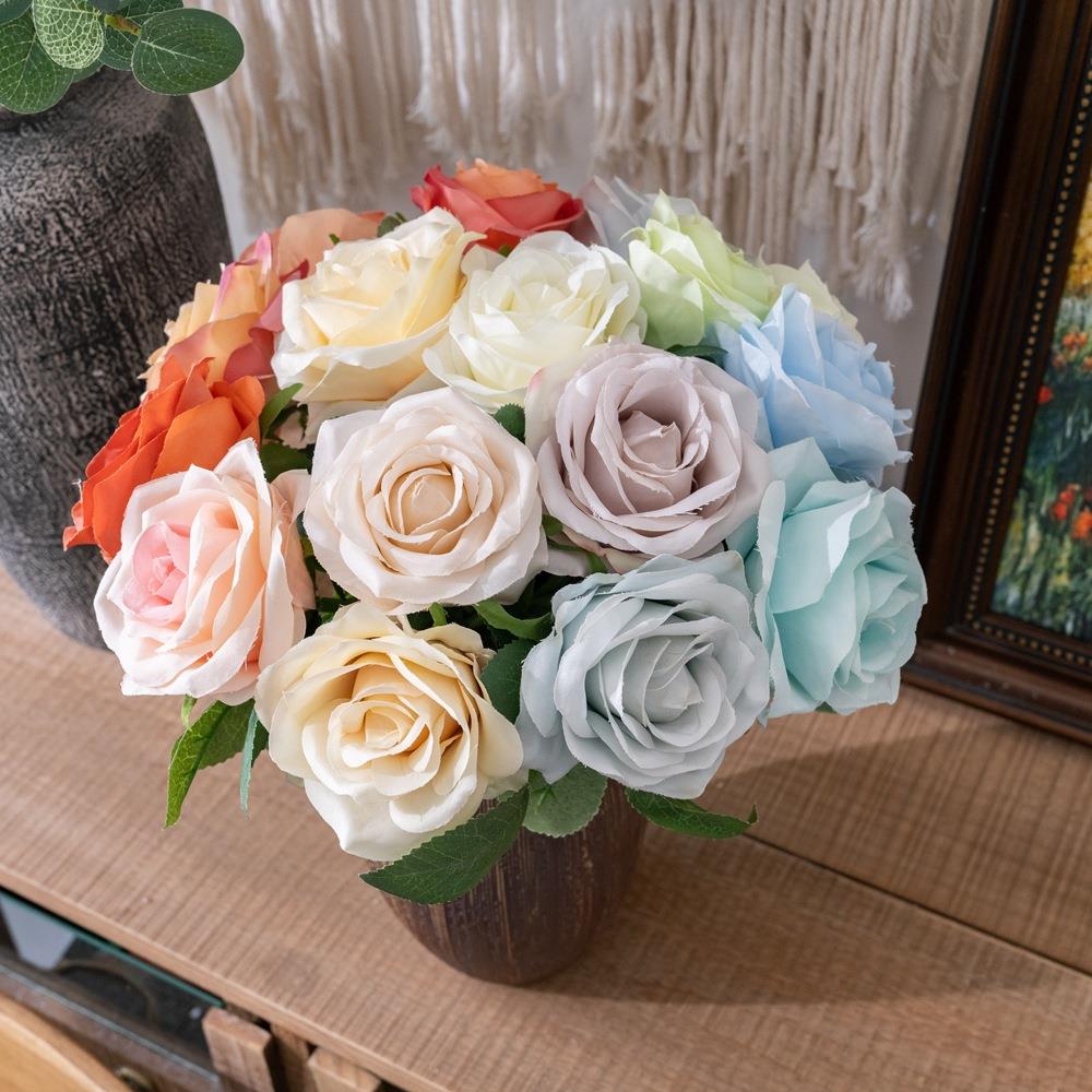 艾晴柔单枝玫瑰假花仿真花厂家绿植物装饰工艺品PJ1001定制