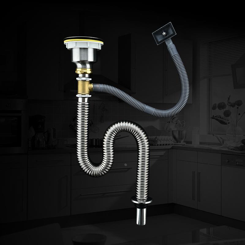 全钢单槽带溢水厨房下水套装 防臭下水管 不锈钢下水器下水管配件