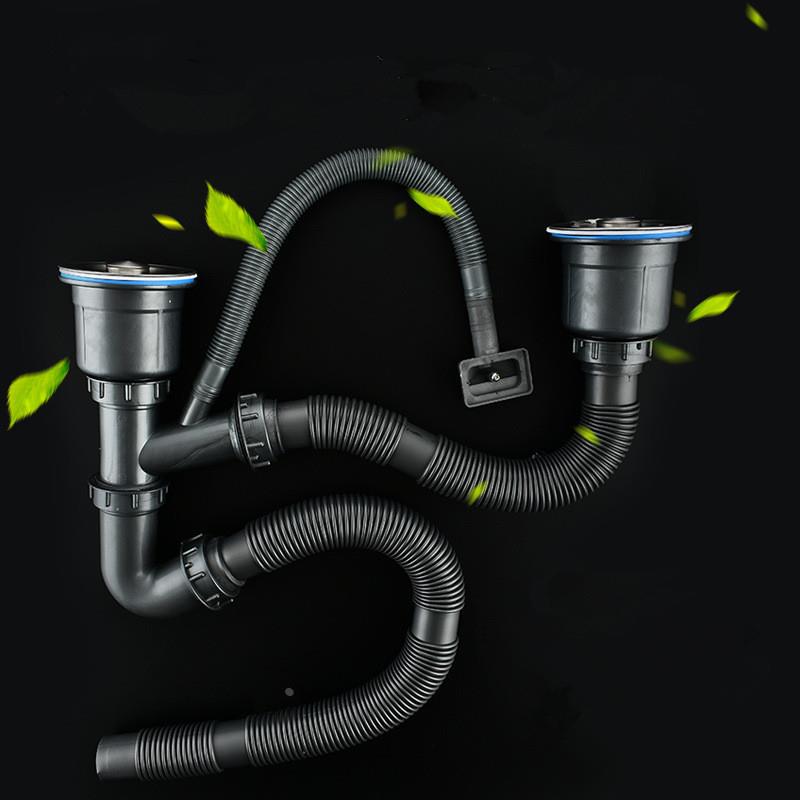 厨房单槽双槽不锈钢下水器洗菜盆下水管水槽下水防臭防虫下水定制