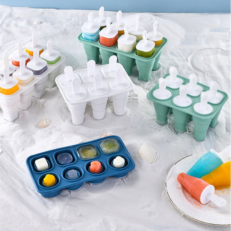 折叠硅胶冰棒模制冰盒家用儿童制作冰淇淋冰棍冰格6格8格雪糕模具