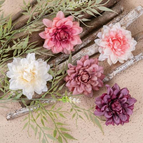 绿植物朝雾大丽花花头仿真花厂家假花婚庆装饰跨境MW07304定制