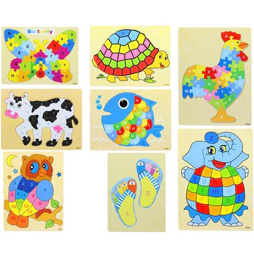 儿童26个英文字母 数字木制拼图动物拼板早教益智玩具 八款