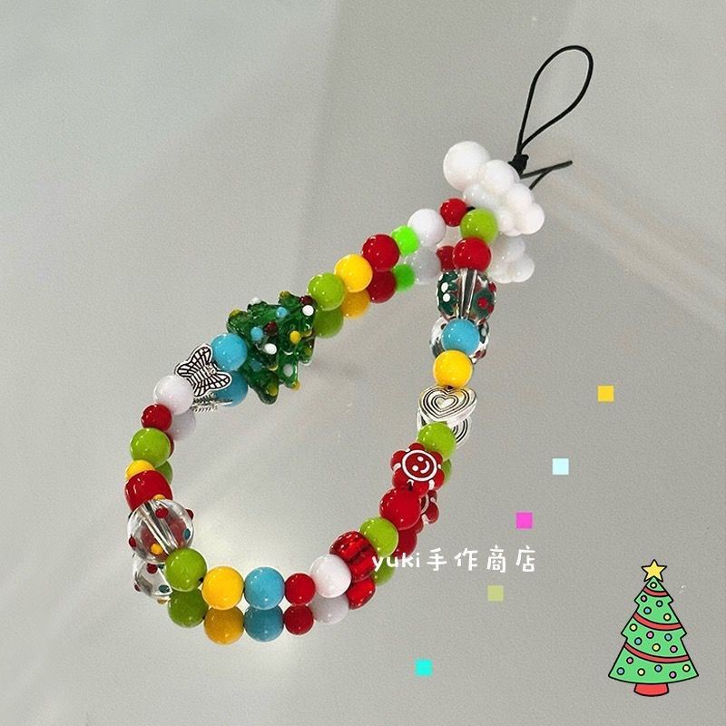 原创圣诞串珠手机链包包挂饰相机ccd挂链圣诞树吊坠ins创意礼物