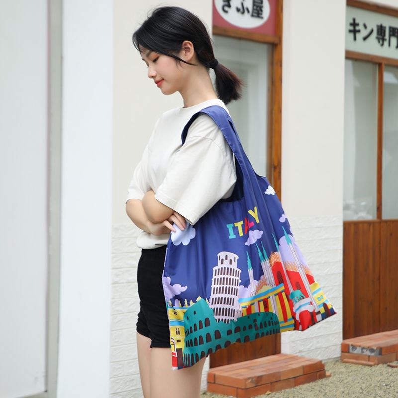 新款欧美春卷包可折叠购物袋收纳包大容量旅行购物袋数码印花防水