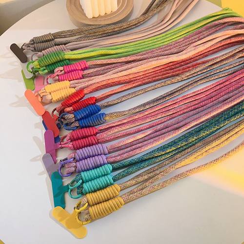 简约ins多巴胺编织带长款手机挂绳含夹片挂肩挂脖链条斜跨侧身链