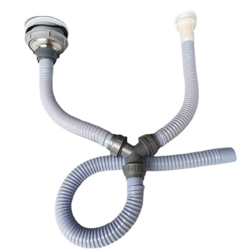 菜盆双槽下水器阳台下水管套装洗衣池双槽双头三通下水配件管定制