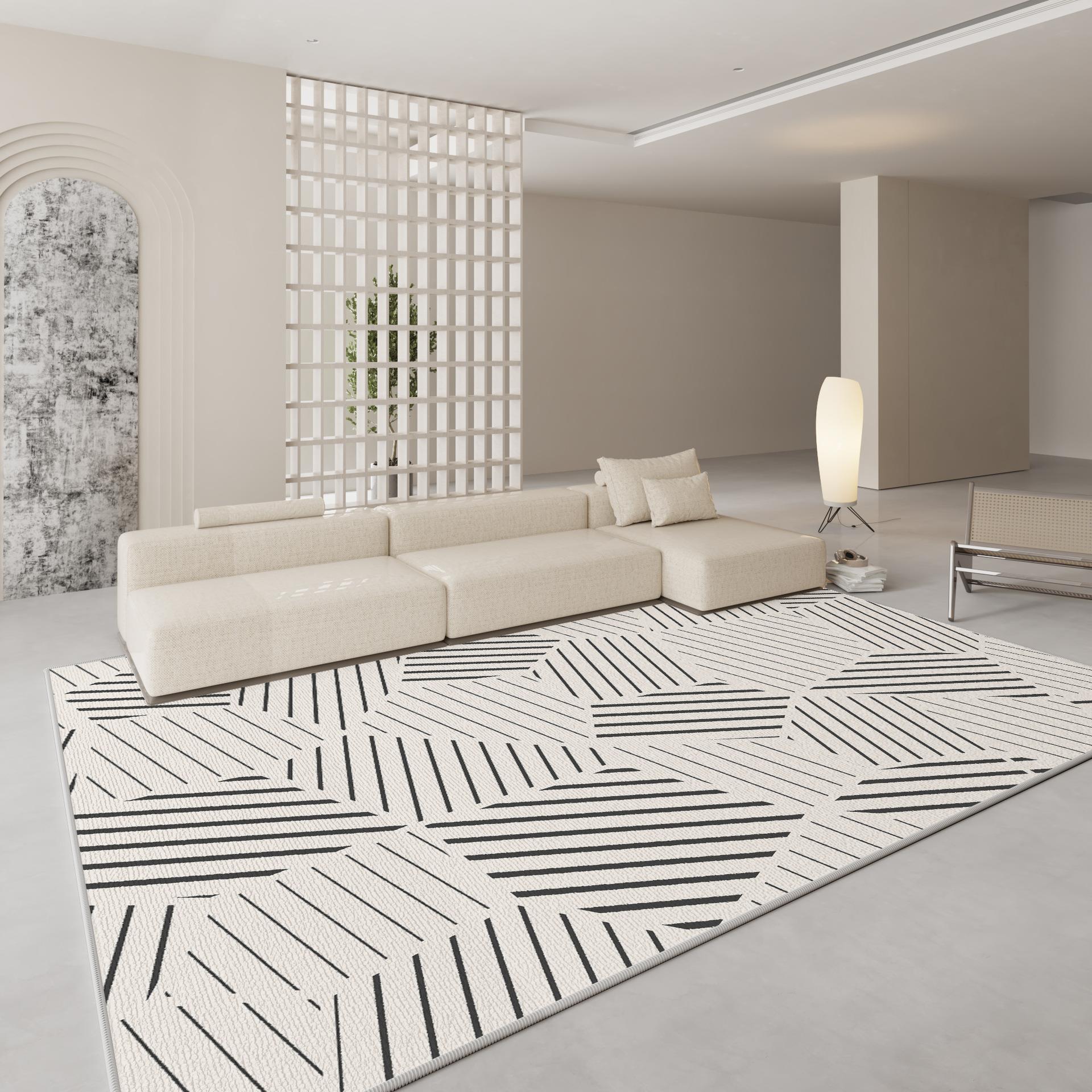 条纹地毯客厅卧室沙发茶几床边毯高级圈绒轻奢防滑地垫加厚定制