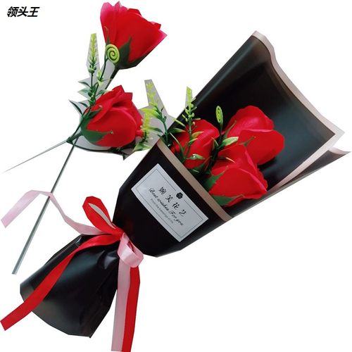 玫瑰香皂花束仿真花文具店批发3朵3层假花肥皂花520小礼物