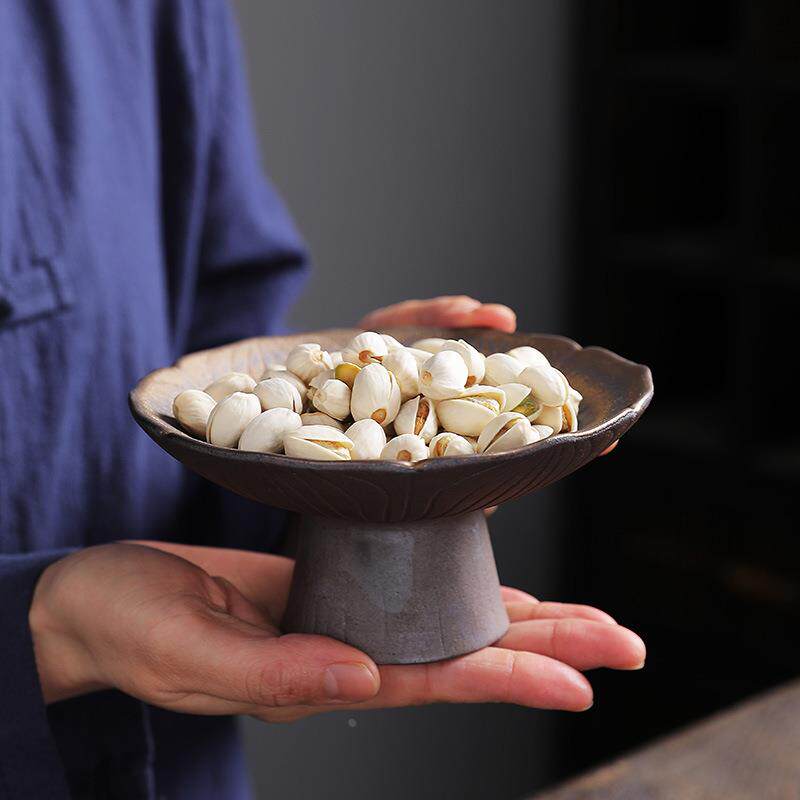 茶点盘中式复古水果盘陶瓷高脚点心盘糕点盘干果盘坚果碟供盘禅意