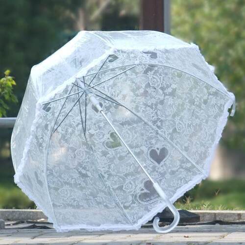 韩国创意透明蕾丝雨伞 环保长柄自动直杆雨伞厂家 女士蕾丝伞