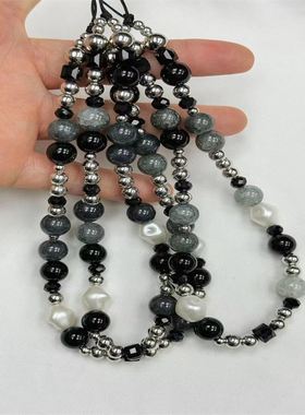 暗黑辣妹风ccd相机挂绳小众手机壳链条挂饰拍立得防丢串珠手绳