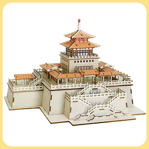 解放阁古风建筑模型木制3d立体拼图儿童手工拼装材料地摊玩具