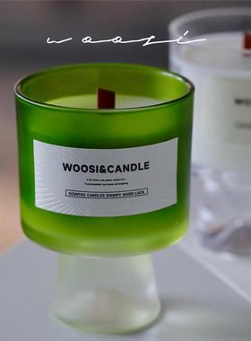 氛围感绿色小众高脚玻璃杯香薰蜡烛香氛伴手礼无烟卧室手工大豆蜡